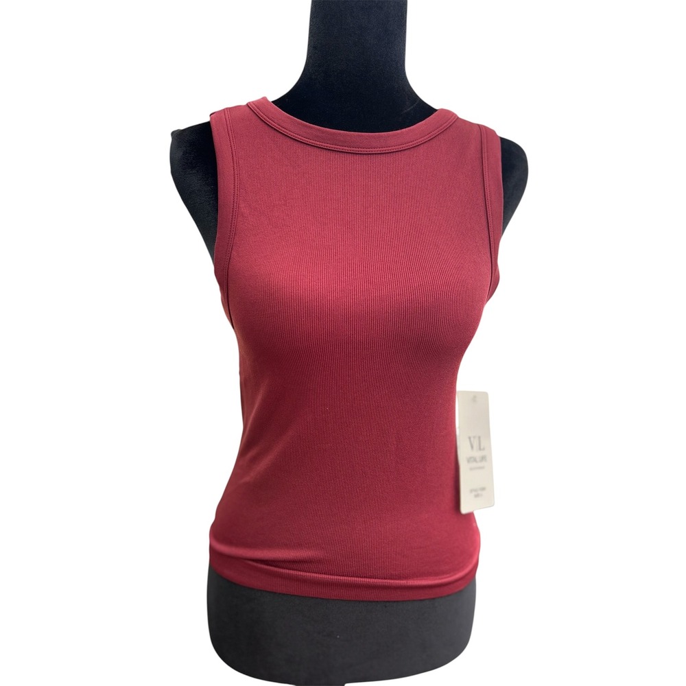 Vital Life Activewear Ribbed Tank Top Burgundy Red High Neck Size L NEW